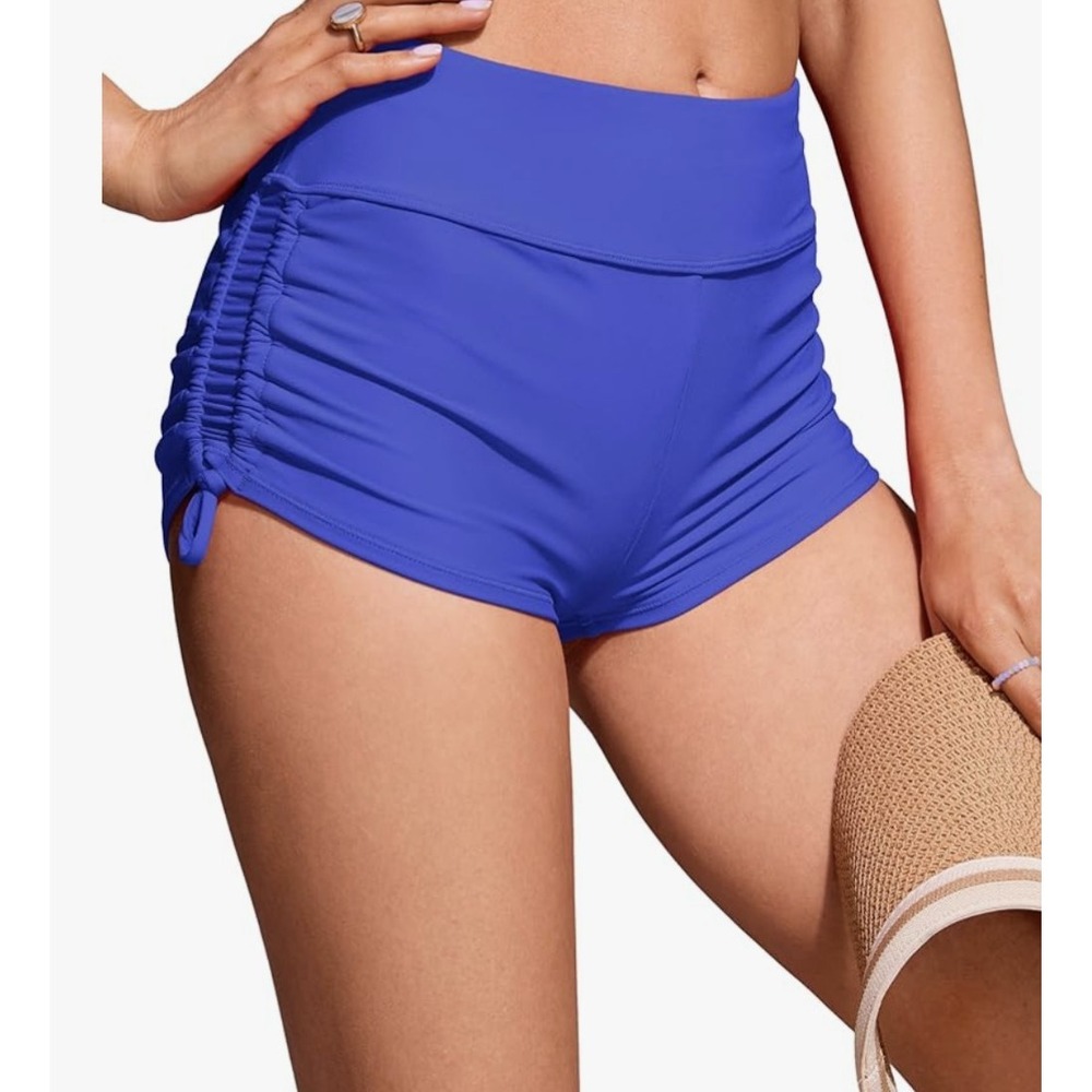 NWT CRZ YOGA Milky Way Purple High Waisted Ruched Side Swim Shorts Size XS